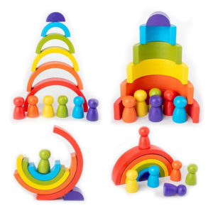 Wooden 6 Piece Rainbow Stacker With Doll
