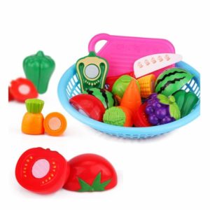 Realistic Sliceable Fruit and Vegetable Cutting Play Set with Basket