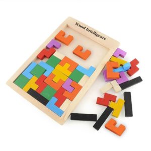 Wooden Tetris Jigsaw Puzzle, Brain Teaser-40 Piece