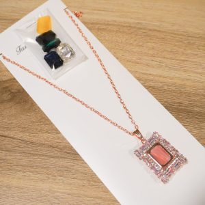 Artifical Chain with Square Stone Changing Pendant - Rosegold Colour