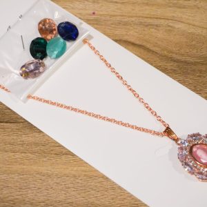 Artifical Chain with Oval Stone Changing Pendant - Rosegold Colour